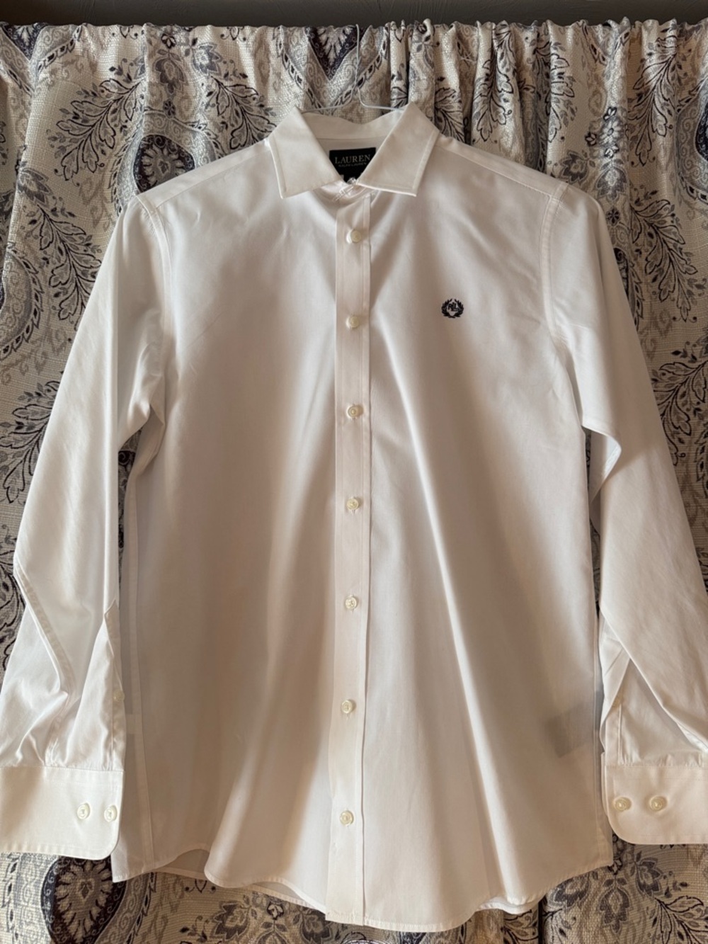 Lauren Ralph Lauren White Long-Sleeve Dress Shirt with Navy Crest